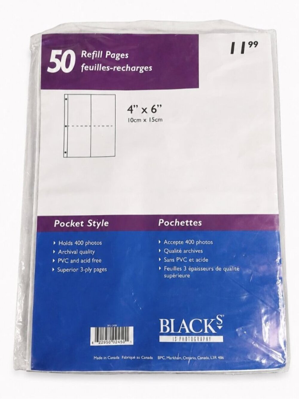 Black’s Photo Refill Pages 4x6 Pocket Style Album Sleeves 24 Pages Archival